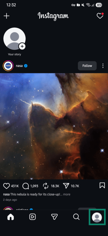 Profile picture highlighted in the Instagram app.