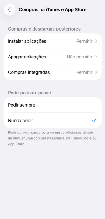 iTunes & App Store settings with app deletion disabled.