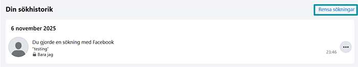 Facebook search history with Clear searches highlighted.