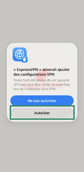 Allowing ExpressVPN to add VPN configurations on iOS.