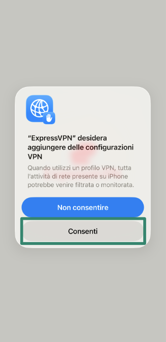 Allowing ExpressVPN to add VPN configurations on iOS.
