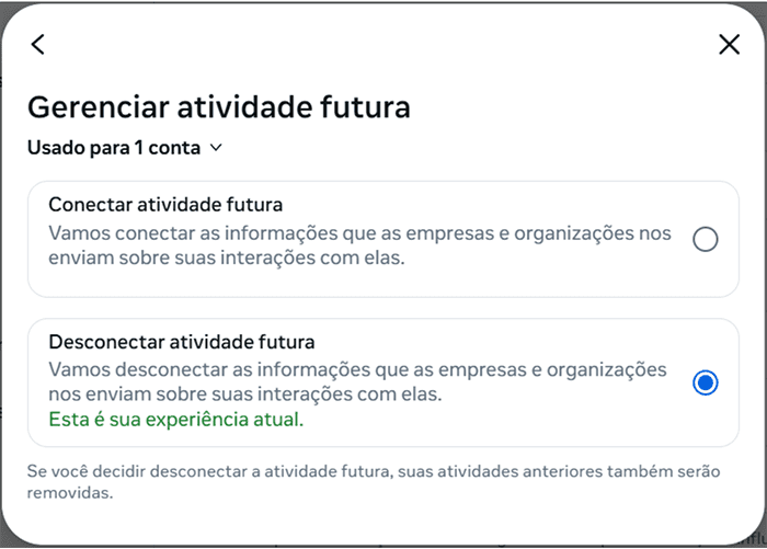Facebook manage future activity settings.