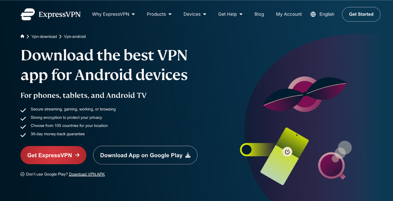 A screenshot of the Android app download page on ExpressVPN's website