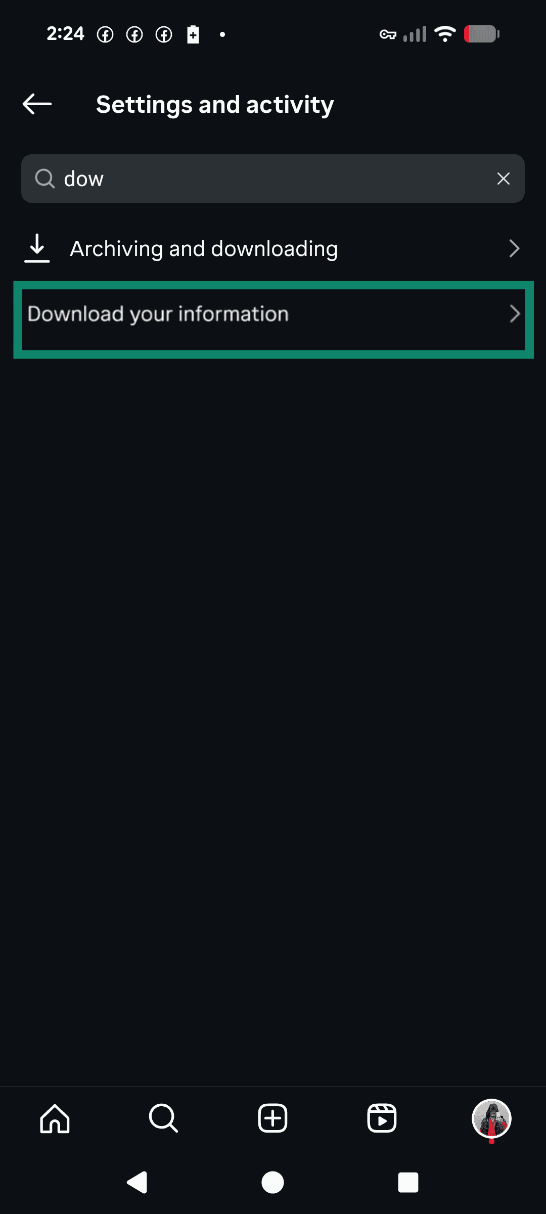 Search for Download your information in the Instagram app.