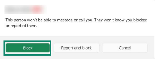 Confirmation screen allowing you to block a contact.