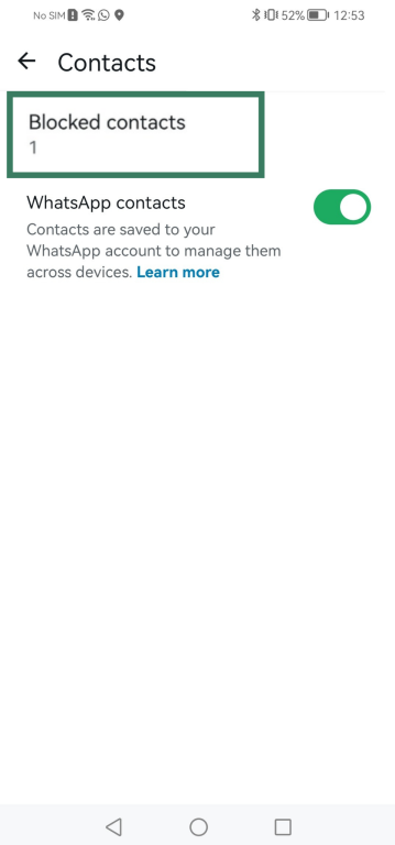 Image showing the number of blocked contacts on WhatsApp.