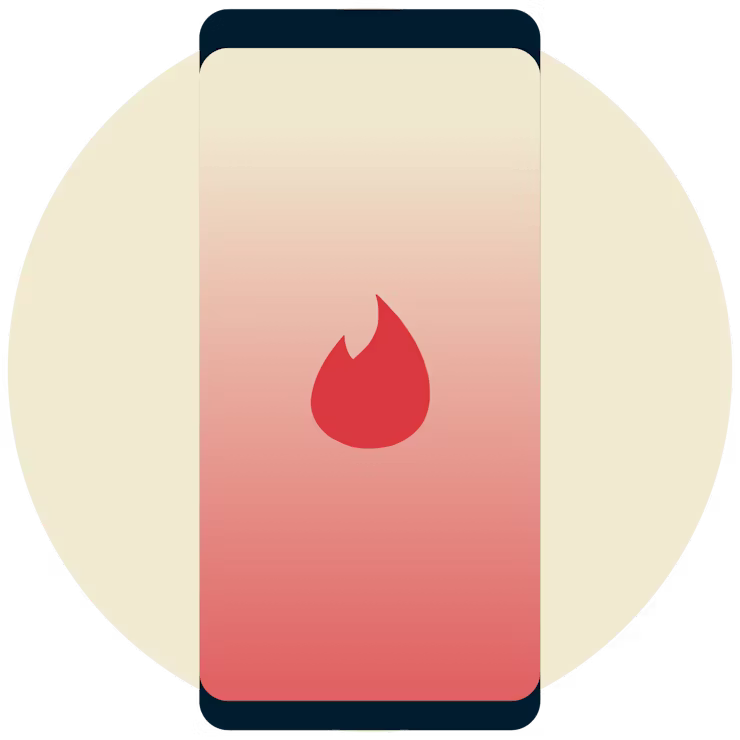 Tinder logo op een telefoon.