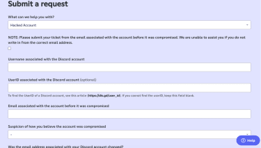 Discord's support ticket form.