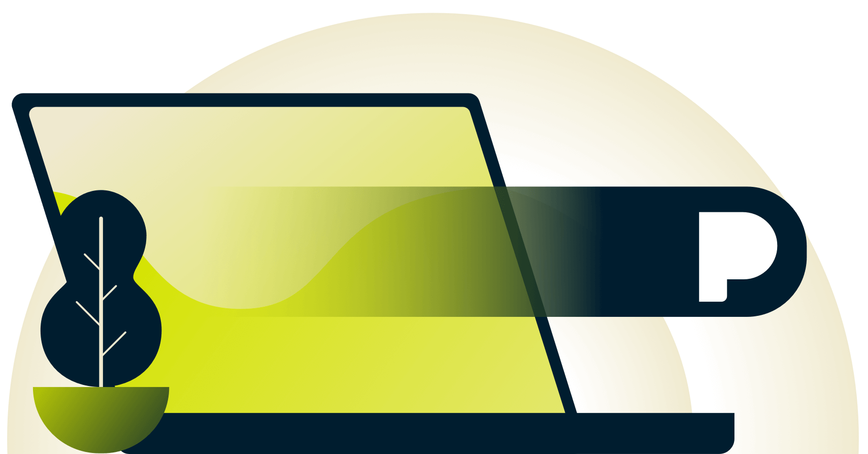 Ícone de gesto com ícone de pandora passando por um laptop