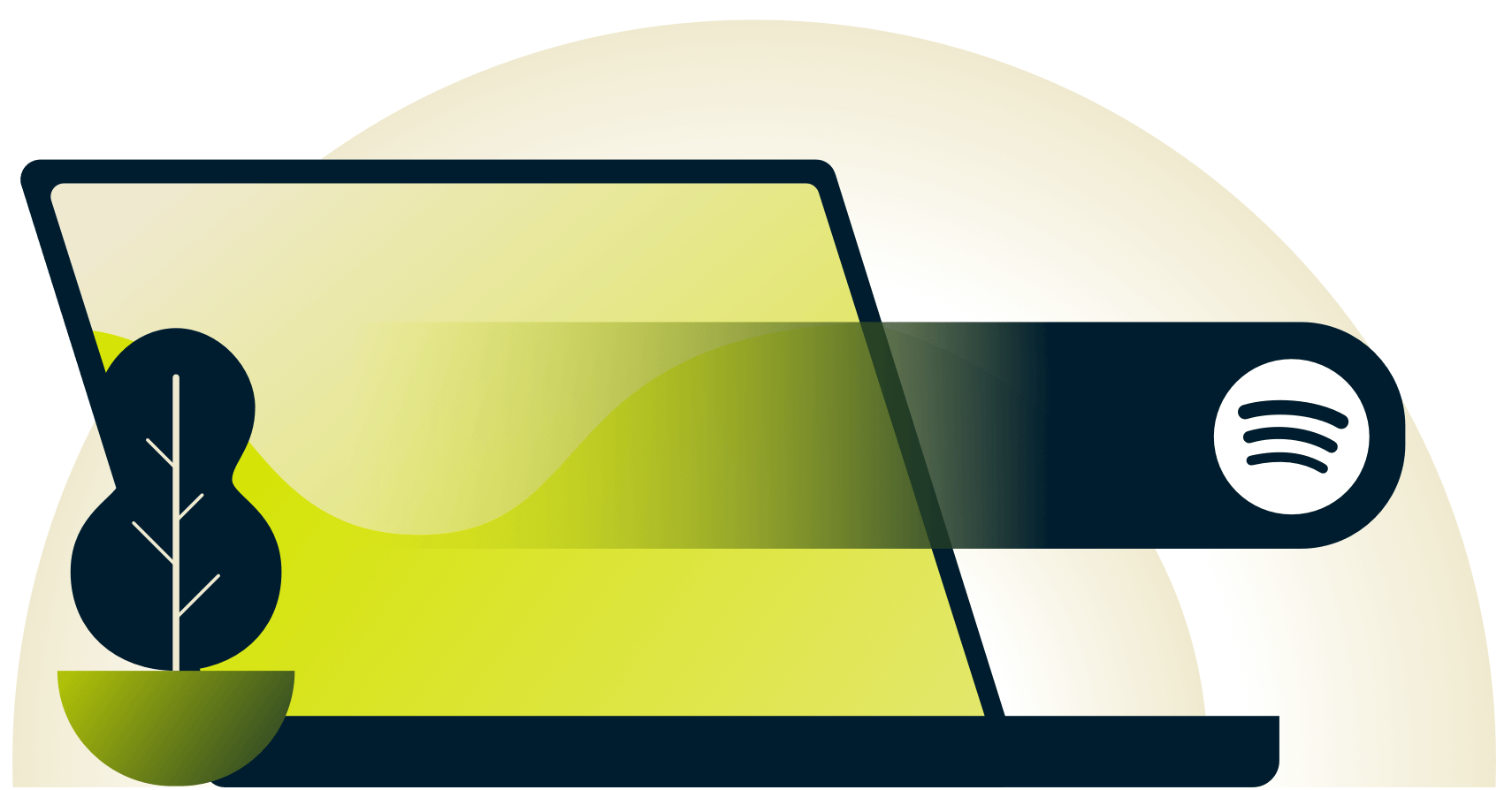 Wischgeste mit Spotify-Logo auf einem Laptop.