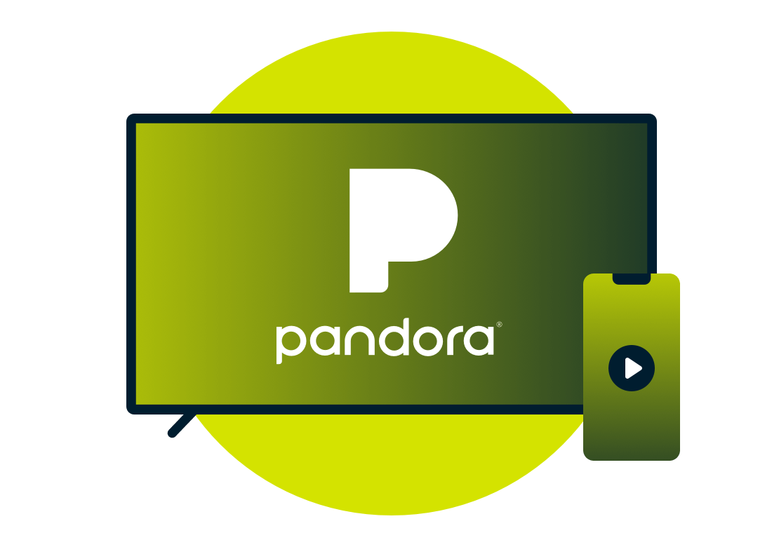 TV-skärm med Pandora-logotyp.