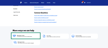 PayPal screenshot showing resolution center