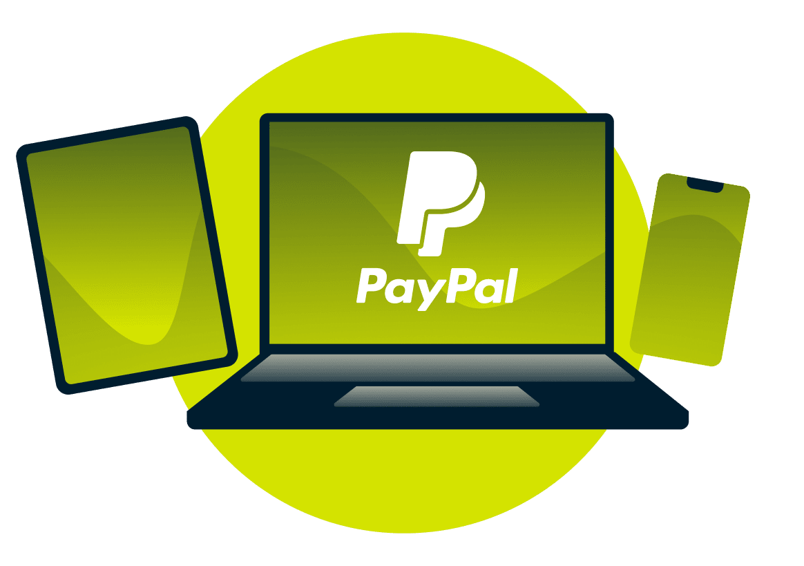 PayPal 로고가 표시된 노트북, 태블릿, 휴대폰