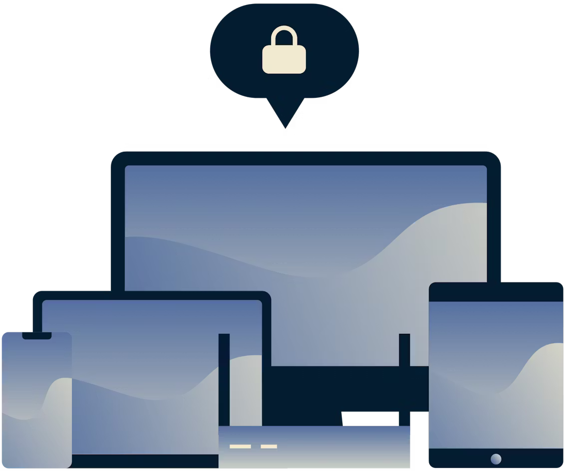 Device with a speech bubble with a lock in it.