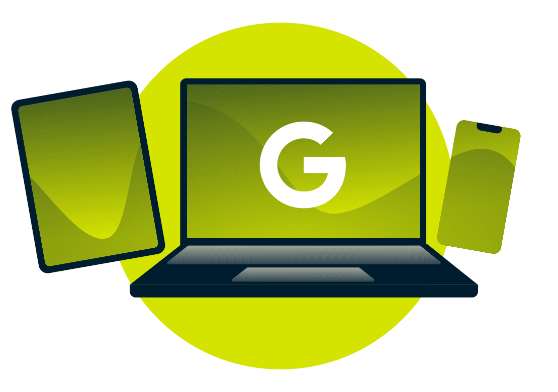 Enheter med Google-logoen på dem.