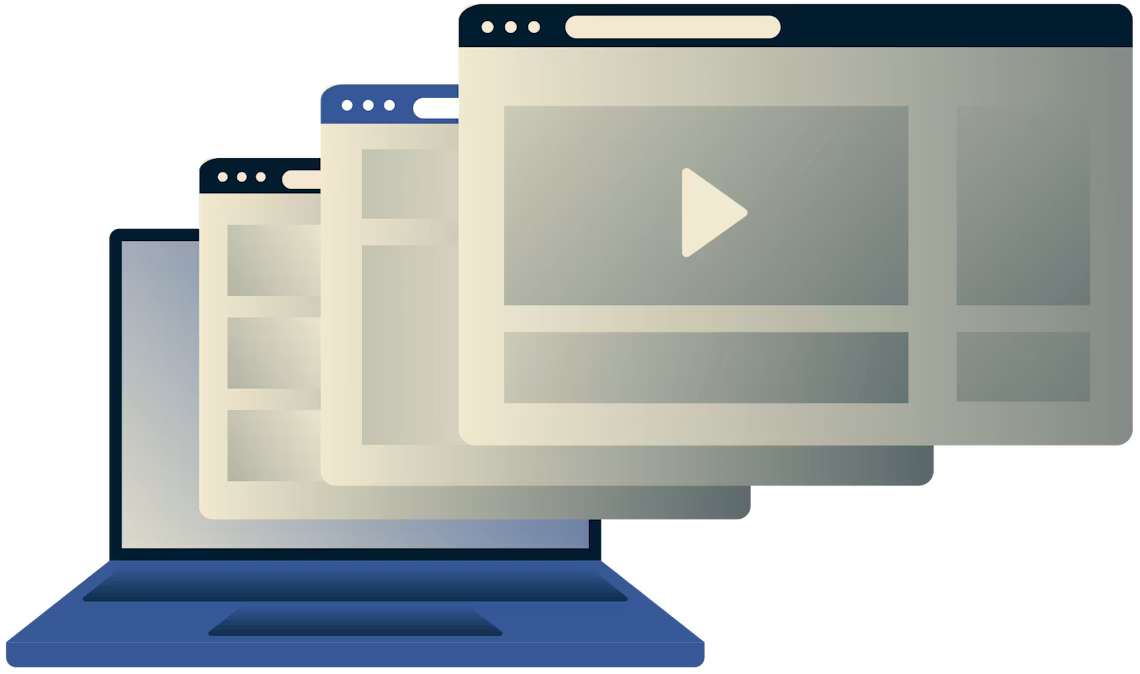 Bärbar dator med flera webbläsarfönster.