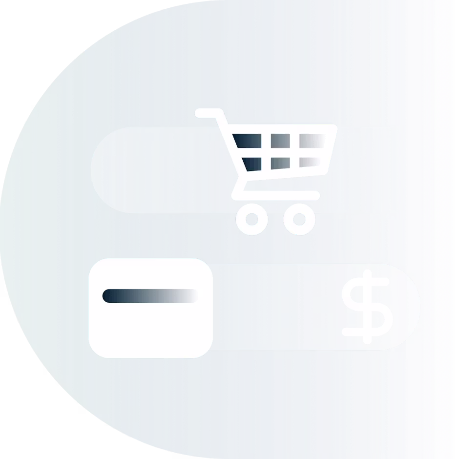 Panier d'achat, carte de crédit et symbole monétaire.