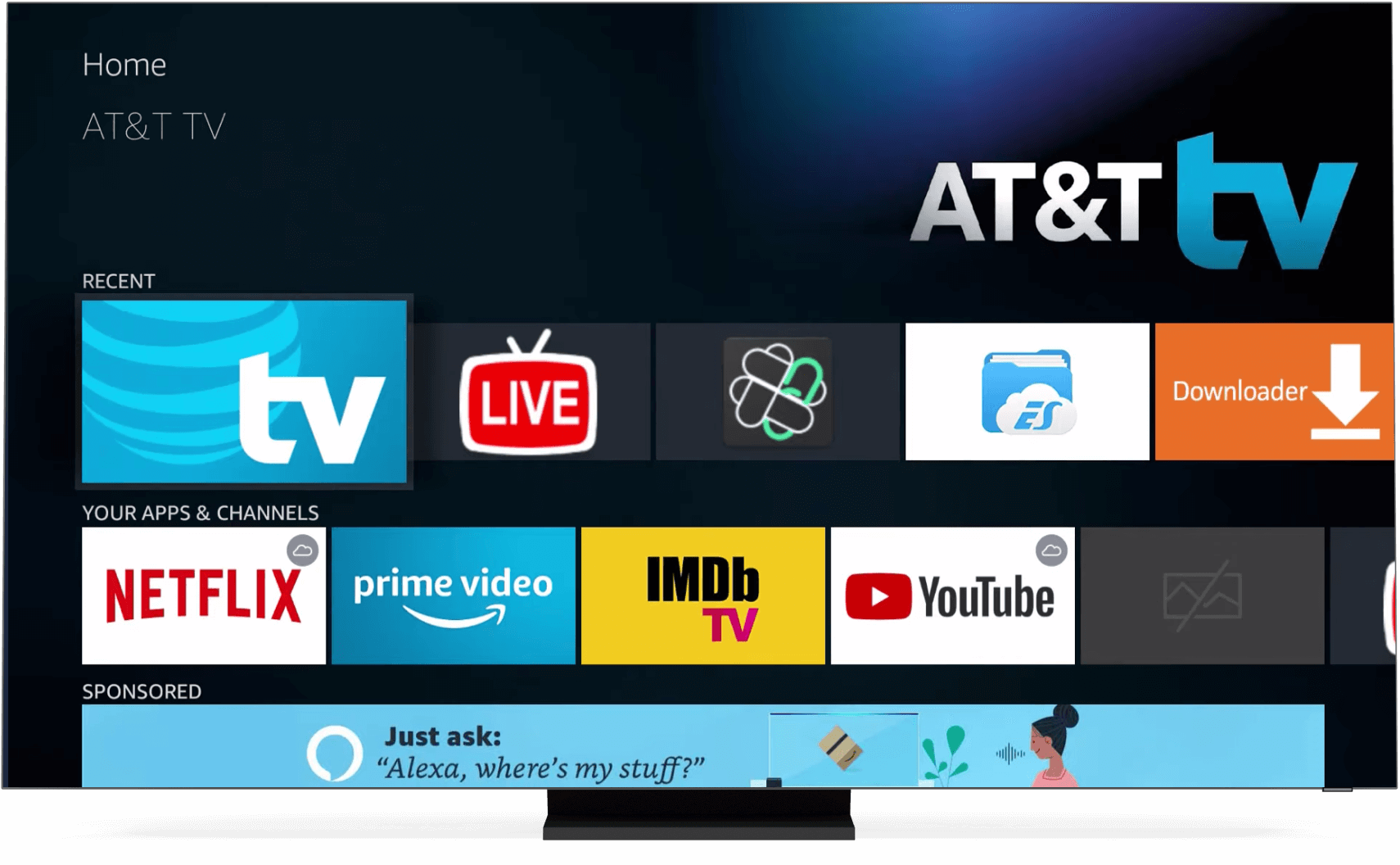 パソコンのモニターに表示されたAT&T TVのホーム画面。