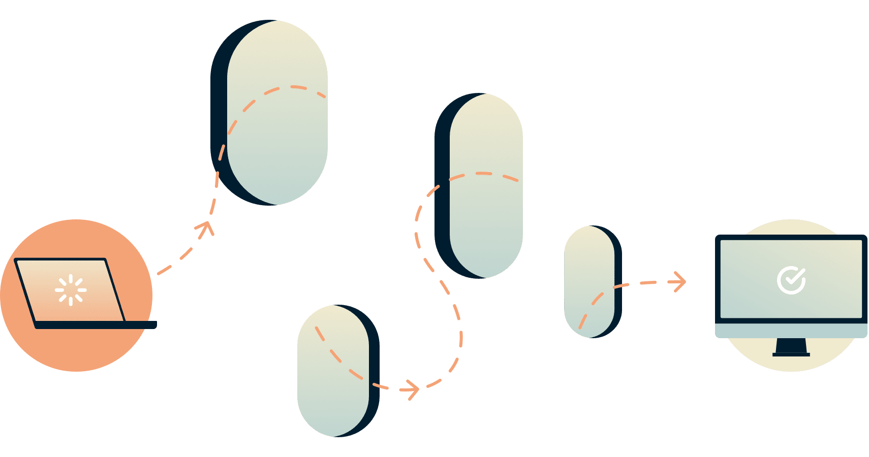 Połączenie z laptopem przechodzące przez różne otwory, aby dotrzeć do innego komputera.