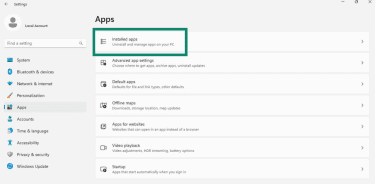 Find installed apps via Windows settings.