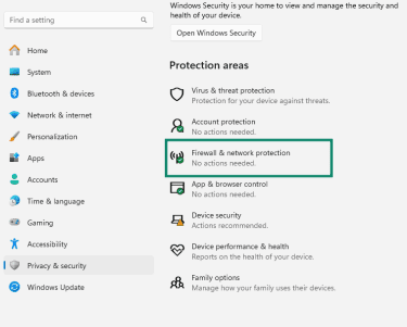 Manage Firewall & network protection settings on a Windows PC.