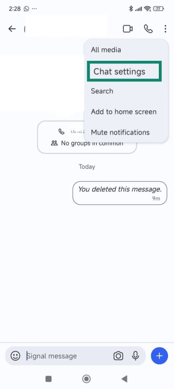 Signal chat with the options open.