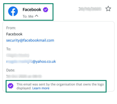 Checking the Facebook logo in Yahoo Mail.