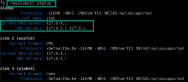 Linux Terminal showing the output for the command "resolvectl status."