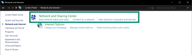 The Network and Sharing Center group of option within Windows' Control Panel.