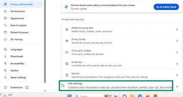 Where to find site privacy controls in Chrome.