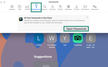Open Passwords option in Safari settings.