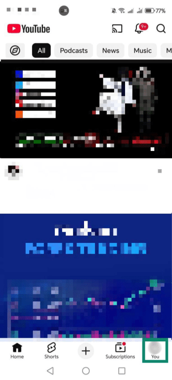 YouTube app open on Android phone with profile picture highlighted