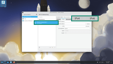 IPv4 and IPv6 configuration properties for a specific wired connection within the Fedora KDE networking settings.