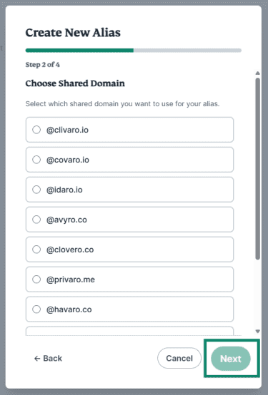 Choosing a shared domain alias in ExpressMailGuard.