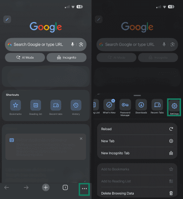 Chrome settings on its iOS app.