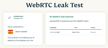 WebRTC leak test showing public IP exposed with VPN disconnected.