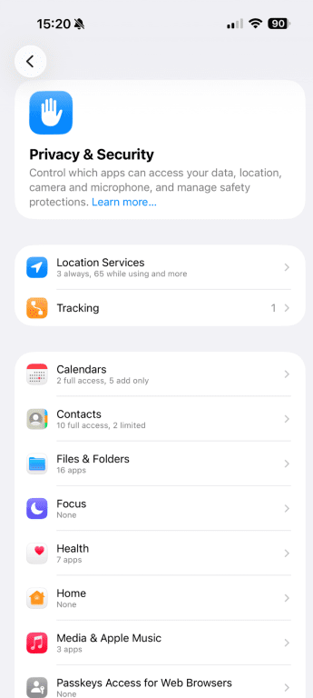 Review app permissions on iPhone.