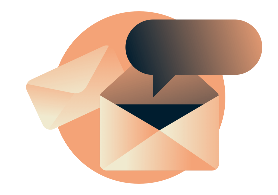 Message bubble coming out of an envelope.