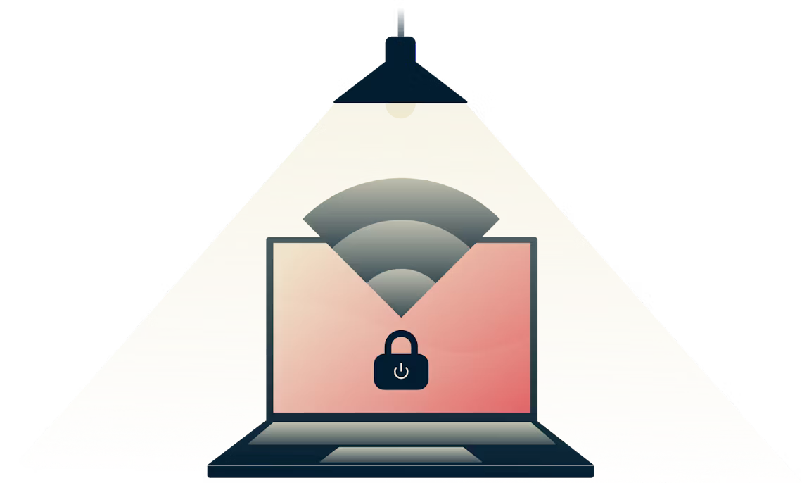 Network Lock stopper al internettrafik, når din VPN-forbindelse afbrydes. Lampen lyser på en sikker computer.